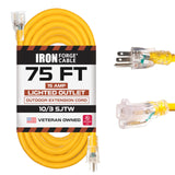 Iron Forge Cable 10 Gauge Extension Cord 75 ft, 10/3 Heavy Duty Extension Cord Outdoor 3 Prong, Weatherproof Yellow Power Cable 15 AMP Great for Major Appliances, US Veteran Owned IRON FORGE CABLE