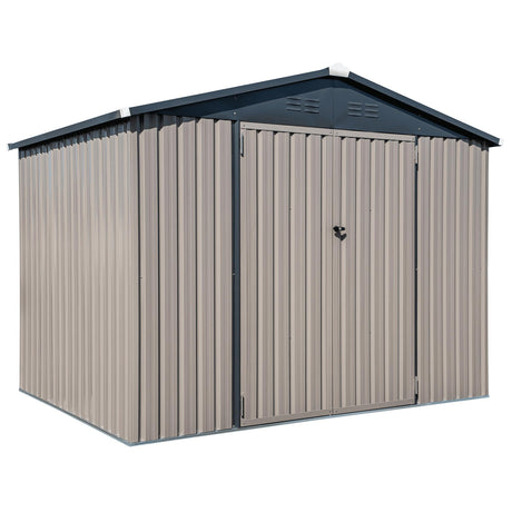 Metal Outdoor Galvanized Steel Storage Shed with Lockable Doors for Backyard or Patio Storage of Bikes, Grills, Supplies, Tools, Toys, for Lawn, Garden, and Camping, Tan (8x6) Cover-It