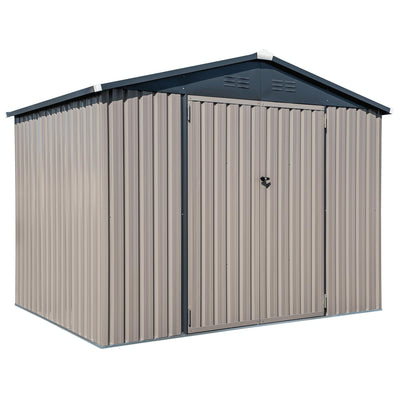 Metal Outdoor Galvanized Steel Storage Shed with Lockable Doors for Backyard or Patio Storage of Bikes, Grills, Supplies, Tools, Toys, for Lawn, Garden, and Camping, Tan (8x6)
