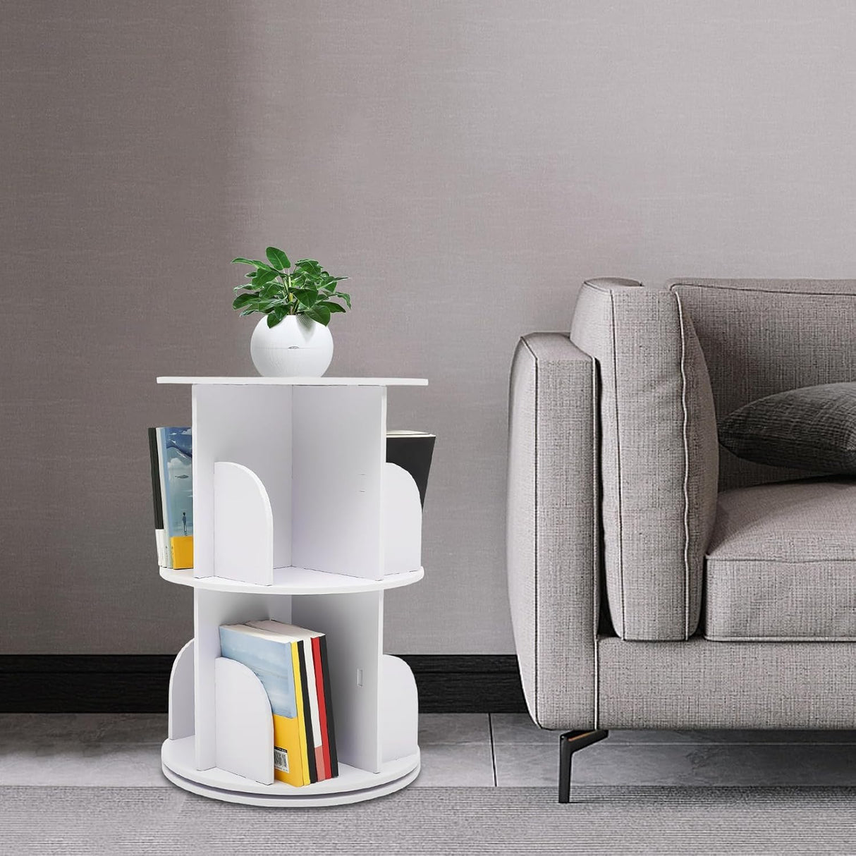 2-Tier Rotating Bookshelf Tower, Corner Bookcase Spinning Bookshelf, 360 ° Revolving Bookcase Book Storage Organizer Rack, Floor Standing Bookcases Display Shelf,Used for Bedroom,Living Room (2 Tier) Omosiroi