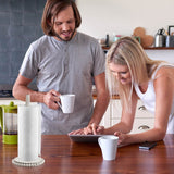 Farmhouse Paper Towel Holder Washed Beaded Paper Towel Stand Wood Paper Hanger Rack Standing Towel Roll Stand Organizer Paper Roll Holder Roll Dispenser for Kitchen Bathroom Countertop Cabinet, White Yoande