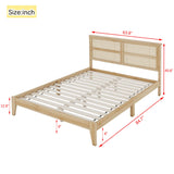KEIKI Queen Size Rubber Wooden, Solid Wooden Bed with Rattan Headboard, Enhanced by Support Feet KEIKI