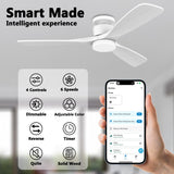 52 Inch Smart Low Profile Ceiling Fans,Solid Wood Outdoor Indoor Ceiling Fan with Lights Remote,WIFI Alexa App Control,Quiet DC Motor,Dimmable LED,Modern Flush Mount Fan for Bedroom Patio,White Lorpies
