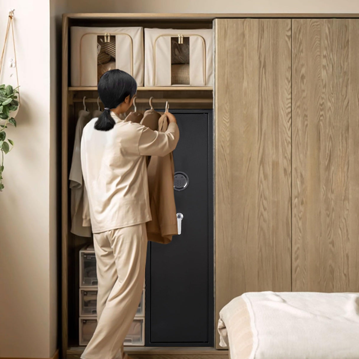 HEANVO 5 - Gun Safe Rifle, Long Gun Safe for Home Rifle and Pistols, Gun Safes & Cabinets with Drawer and Removable Shelf, Cabinet with Mute Function, Rifle Safe with LED Light HEANVO