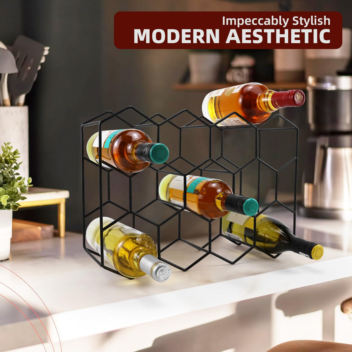 Luoieo 14 Bottles Black Wine Rack Countertop,Geometric Stainless Steel Wine Bottle Holder,3Tier Wine Racks for Cabinet,Pantry,Bar,Table,No Assembly Required Luoieo