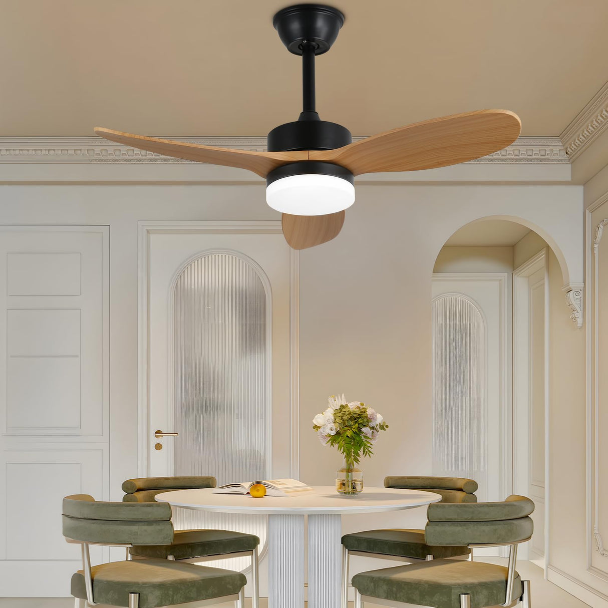 Finktonglan 36" Ceiling Fans with Lights and Remote Control, Black Farmhouse Ceiling Fan for Indoor and Outdoor, DC Motor Ceiling Fans with Two Rods for Patio, Living Room, Dining Room Finktonglan