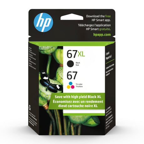 Original HP 67 Tri-color / 67XL Black Ink Cartridges (2-pack) | Works with HP DeskJet 1255, 2700, 4100 Series; HP ENVY 6000, 6400 Series | Eligible for Instant Ink | 3YP30AN HP