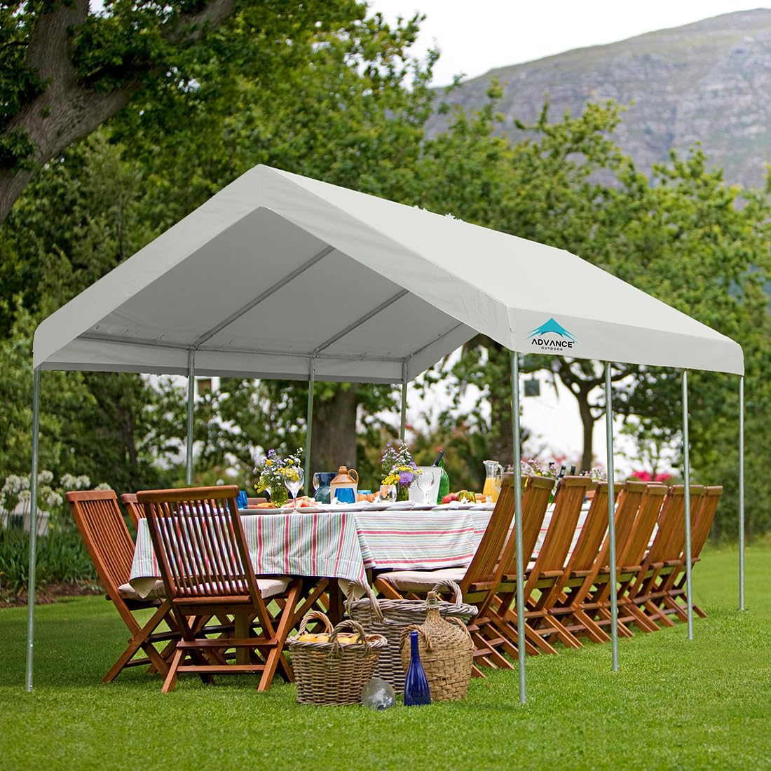 ADVANCE OUTDOOR 10x20 ft Heavy Duty Carport, Adjustable Height Garage Car Canopy Party Tent Boat Shelter, White ADVANCE OUTDOOR