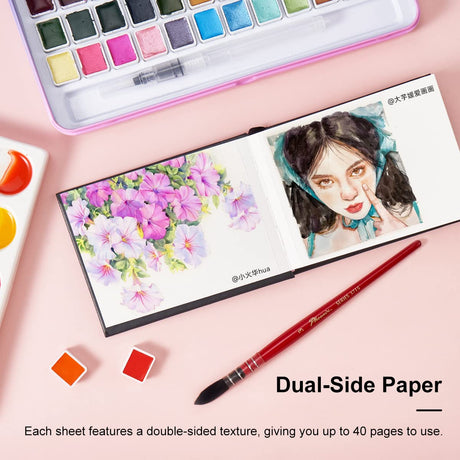 Paul Rubens Watercolor Paper, Cold Press Watercolor Journal,50% Cotton 140 lb/300gsm 20 Sheets 5.2’’ x 3.8’’ Travel Art Journal for Beginners and Artists Paul Rubens