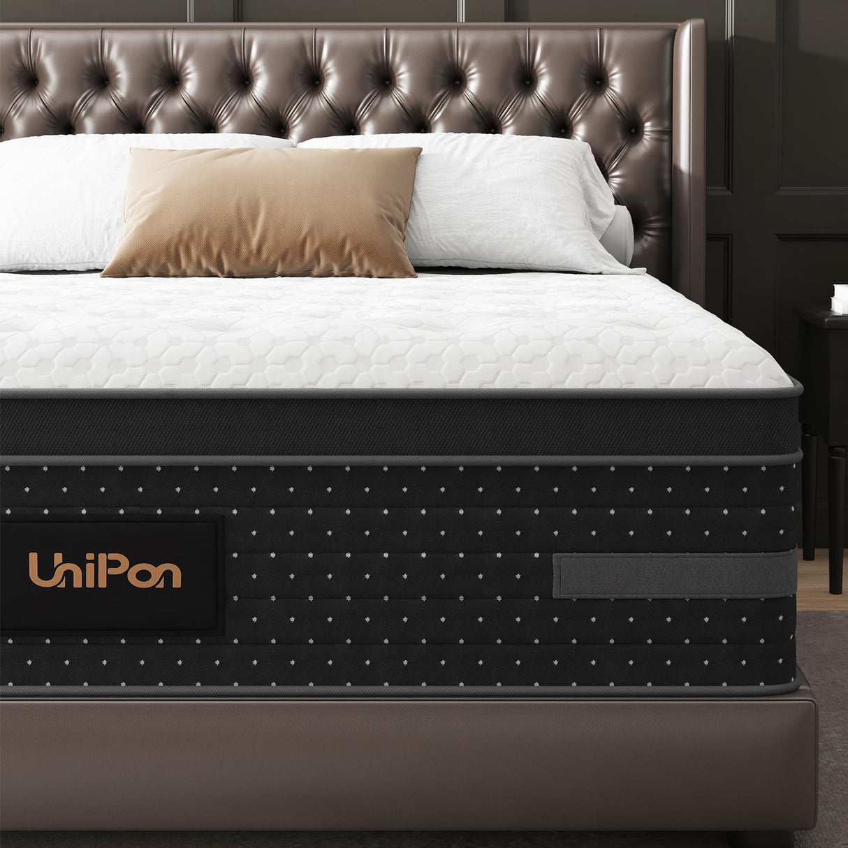 Queen Mattress, 14 Inch Hybrid Mattresses Medium Firm with Extra Lumbar & Shoulder Support, Motion-Isolation Bed in a Box for Pain Relief Deep Sleep Fiberglass Free - No Odor 365 Night Trial UniPon
