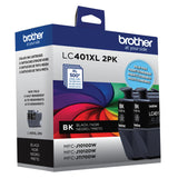 Brother Genuine LC401XL 2PK High Yield 2-Pack Black Ink Cartridges Brother