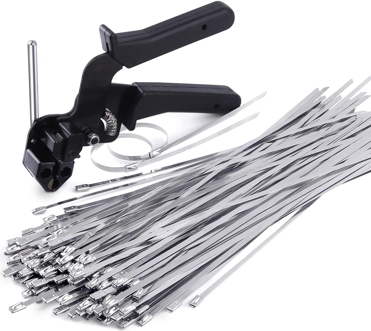Sinlon Stainless Steel Cable Tie Gun, Special Tool For Fastening And Cutting Metal Cable Ties, With 150pcs 11.8in Uv Resistant Stainless Steel Cable Ties For Fence Exhaust Pipe Outdoor. Sinlon