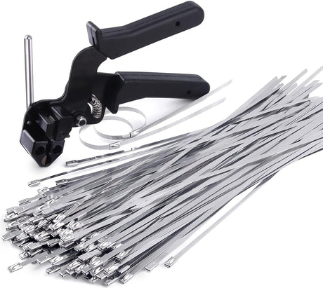 Sinlon Stainless Steel Cable Tie Gun, Special Tool For Fastening And Cutting Metal Cable Ties, With 150pcs 11.8in Uv Resistant Stainless Steel Cable Ties For Fence Exhaust Pipe Outdoor. Sinlon