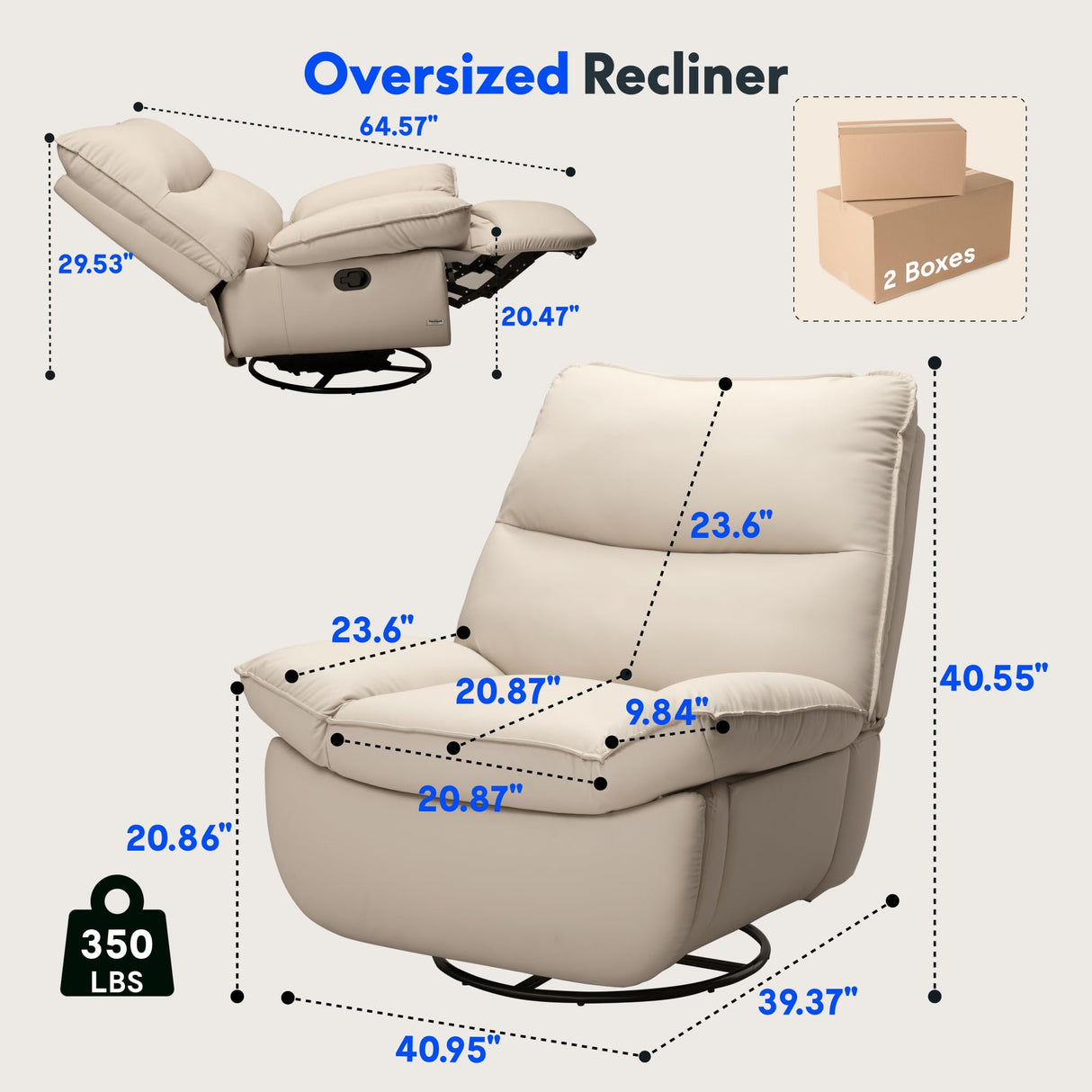 FLEXISPOT XRC7 Swivel Rocker Recliner Chair, 360° Swivel Oversized Armless Recliner Gaming Chair, Award-Winning Design with Premium PU Leather Upholstery for Living Room Gaming Room, Beige FLEXISPOT