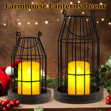 VIVIRENOIR Farmhouse Lantern Decor, Set of 2 Rustic Home Decor Lanterns with Flameless Candles, Wire Metal Cloche Decorative Candle Holders for Living Room Fireplace Mantel Dining Table Decor (Brown) VIVIRENOIR