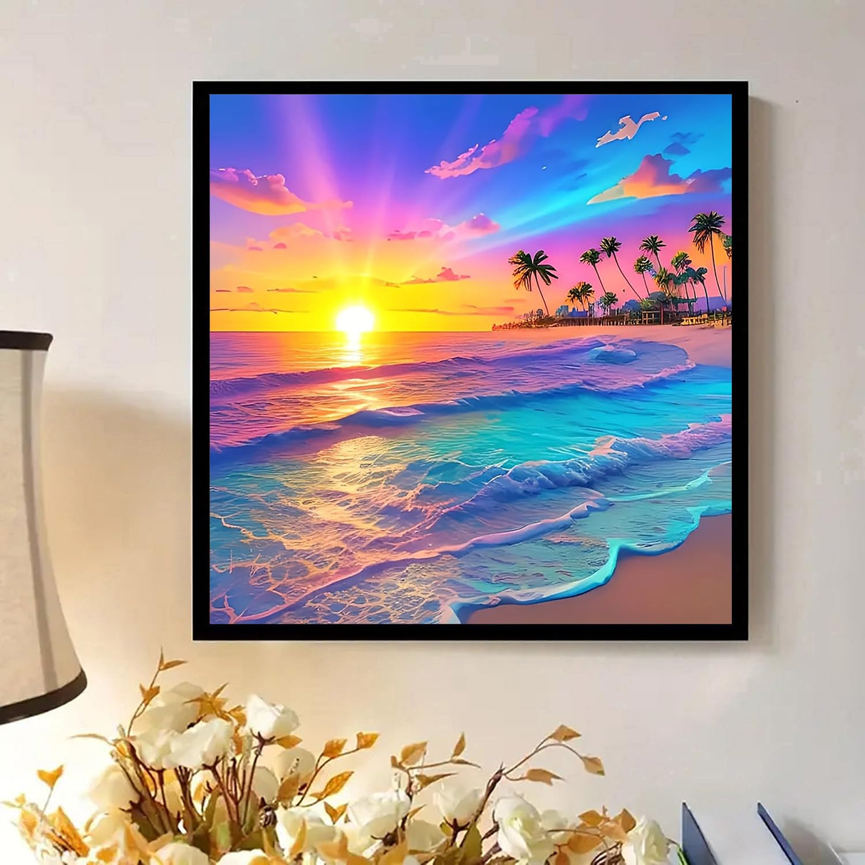 Diamond Art Painting Kits for Adults, Sunset Beach 5D Diamond Painting Dots Art Kits for Adults Beginner, Simple DIY Full Round Gem Crystal Art Paint by Diamond, Home Wall Decor 12 x 12 in BYGFHLYW
