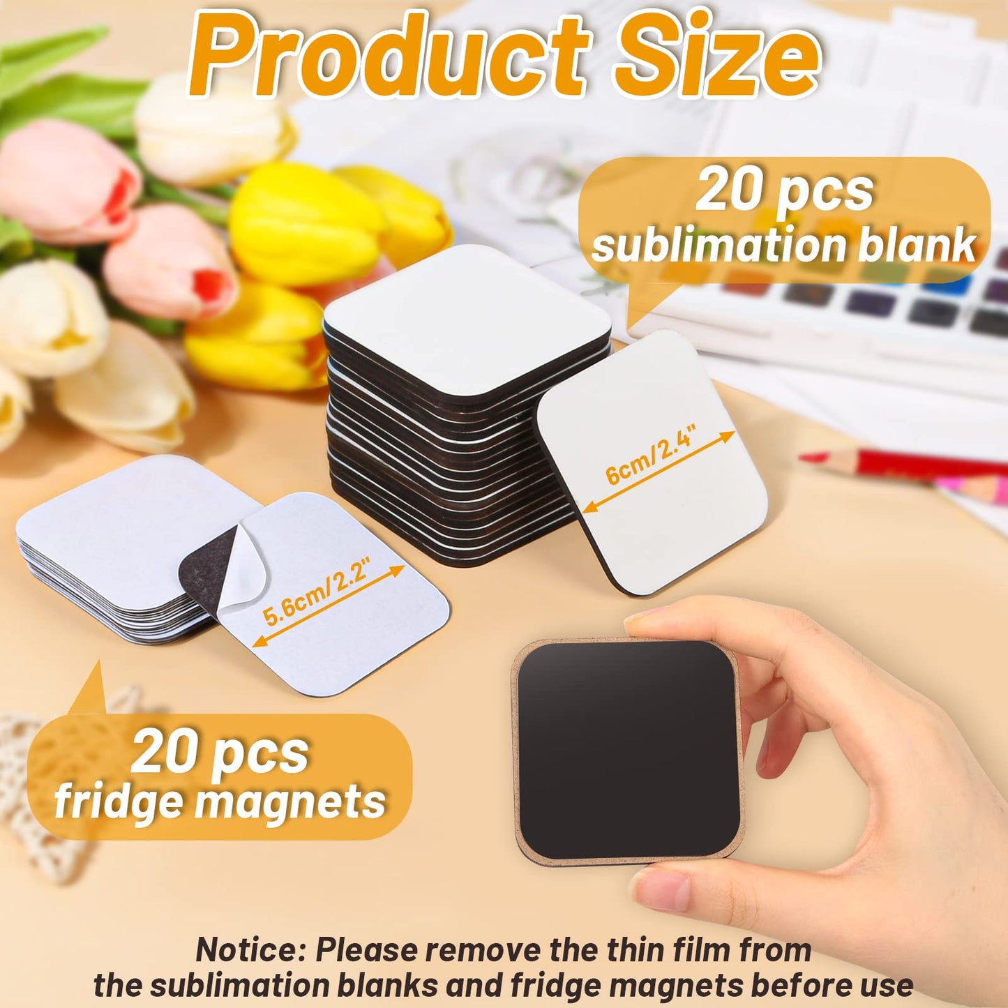 Sublimation Magnet Blanks, Personalized Sublimation Blanks Bulk with 20 PCS Larger Square Blanks, 20 PCS Fridge Magnets for Custom Refrigerator Oven Décor Office Calendar DIY Crafts (6 x 6 cm)