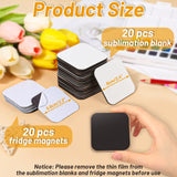 Sublimation Magnet Blanks, Personalized Sublimation Blanks Bulk with 20 PCS Larger Square Blanks, 20 PCS Fridge Magnets for Custom Refrigerator Oven Décor Office Calendar DIY Crafts (6 x 6 cm) Cruzix