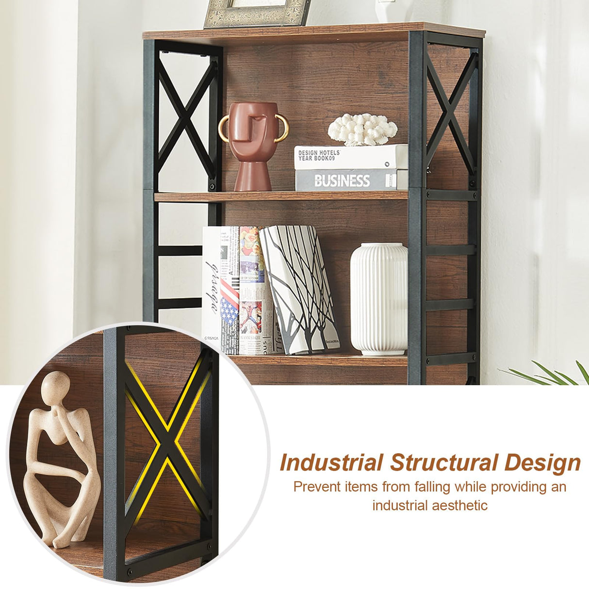 HOMBAZAAR 6 Tier Bookshelf, 65.8 Inch Tall Rustic Bookshelf with Metal Frame, Industrial Heavy Duty Bookshelves and Bookcases, Open Book Shelf for Office, Living Room and Library, Brown HOMBAZAAR