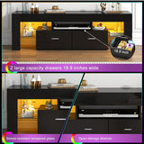 LED TV Stand for Up to 70-inch TV, Modern TV Console Table with Entertainment Center for Bedroom, Living Room(Black, 63 inch) HOUAGI