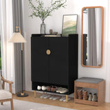 HLR Modern Shoe Cabinet Storage for Entryway, 6-Tiers Shoes Cabinet with Fluted Doors, Wood Shoes Rack with Adjustable Shelves, Black Shoe Organizer for Front Door Entrance, Closet, Living Room HLR