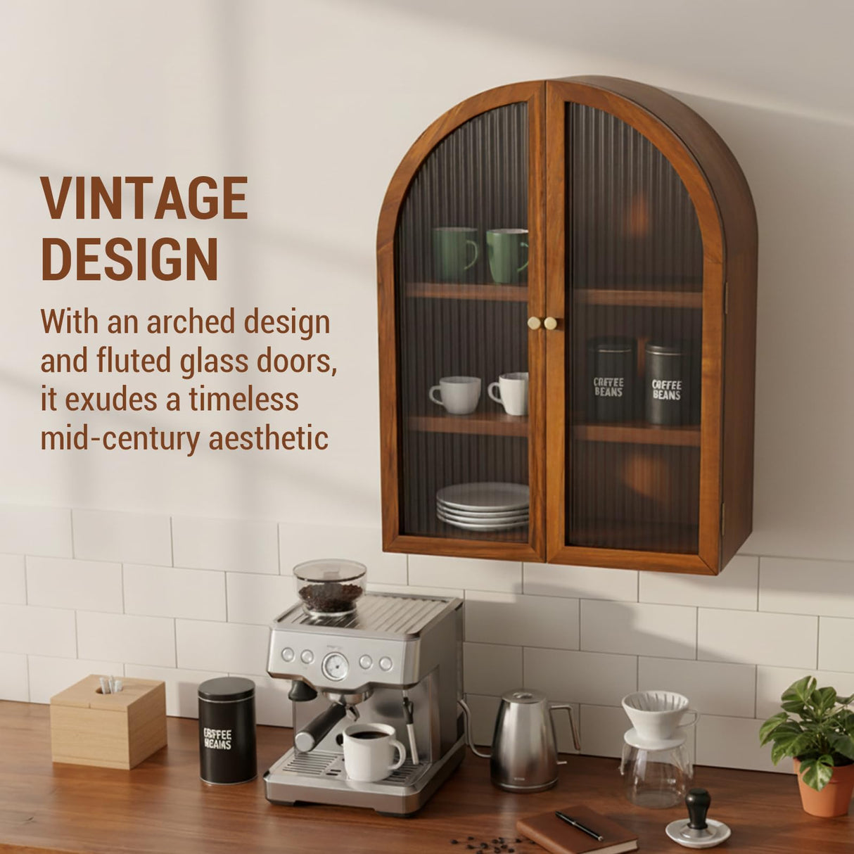 MyGift Arched Wall Cabinet,Bathroom Medicine Wall Mounted Cupboard,Mid Century Style Floating Storage Cabinet with Glass Door,Natural Acacia Wood MyGift