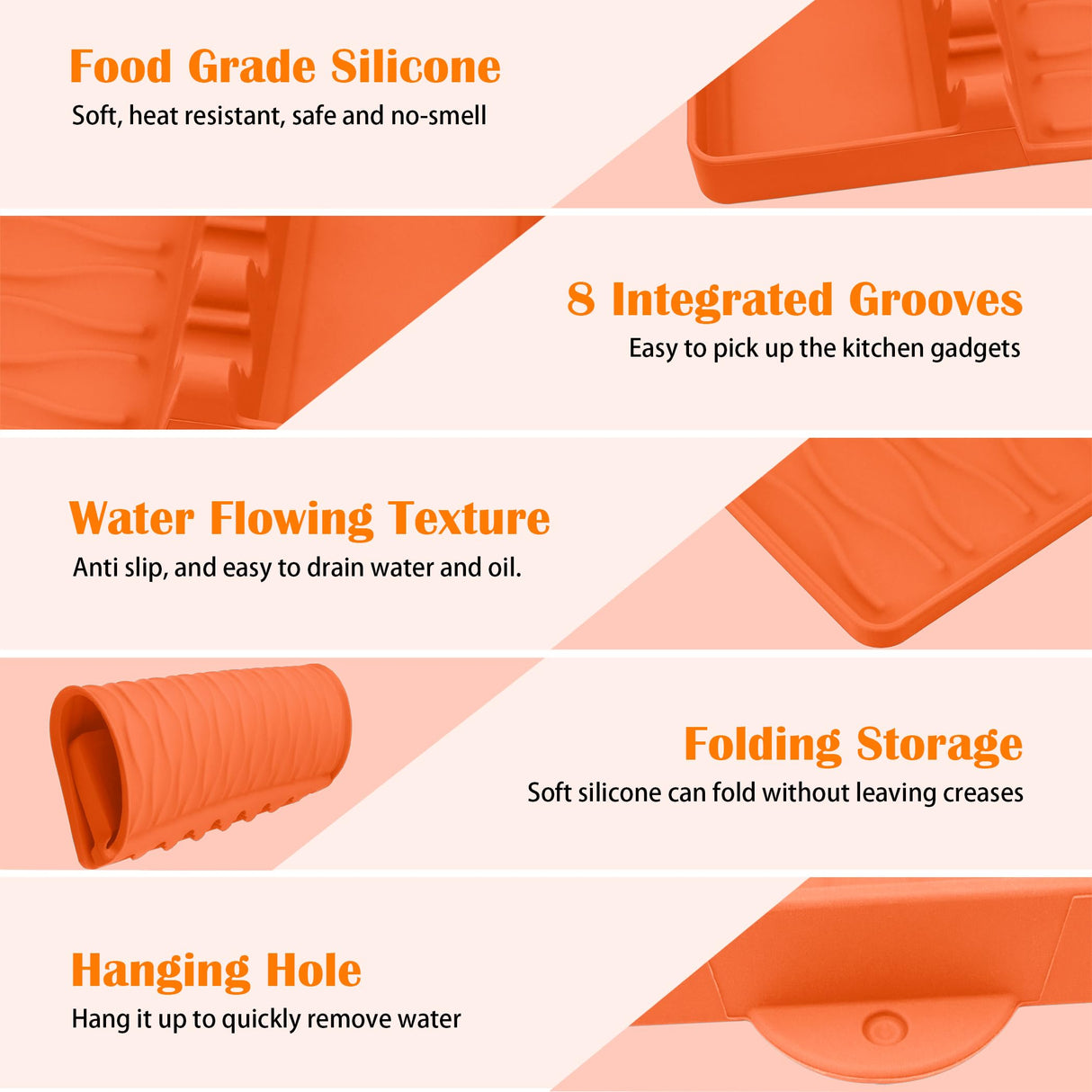 Grill Accessories Silicone Griddle Mat for Blackstone Side Shelf, Silicone Spatula Pad Mats Cooking Gadgets Barbecue Tools for Outdoor BBQ Kitchen Countertop by EANINNO Orange EANINNO