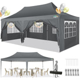 COBIZI 10x20 Pop Up Canopy with 6 Sidewalls, Conical Canopy Tent 10×20 with 3 Adjustable Height Waterproof, UV-Resistant with Carry Bag, Stakes, Ropes for Parties, Commercial, Gray(Frame Upgraded) COBIZI