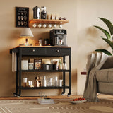 Gizoon Kitchen Island Cart with Storage, 40’’ Wooden Top, 2 Tiers Spacious Shelves and Towel Bar, 2 Drawer Mobile Trolley Cart On Metal Wheels with Hooks for Dining Room, Bar, Outdoor, Black Gizoon