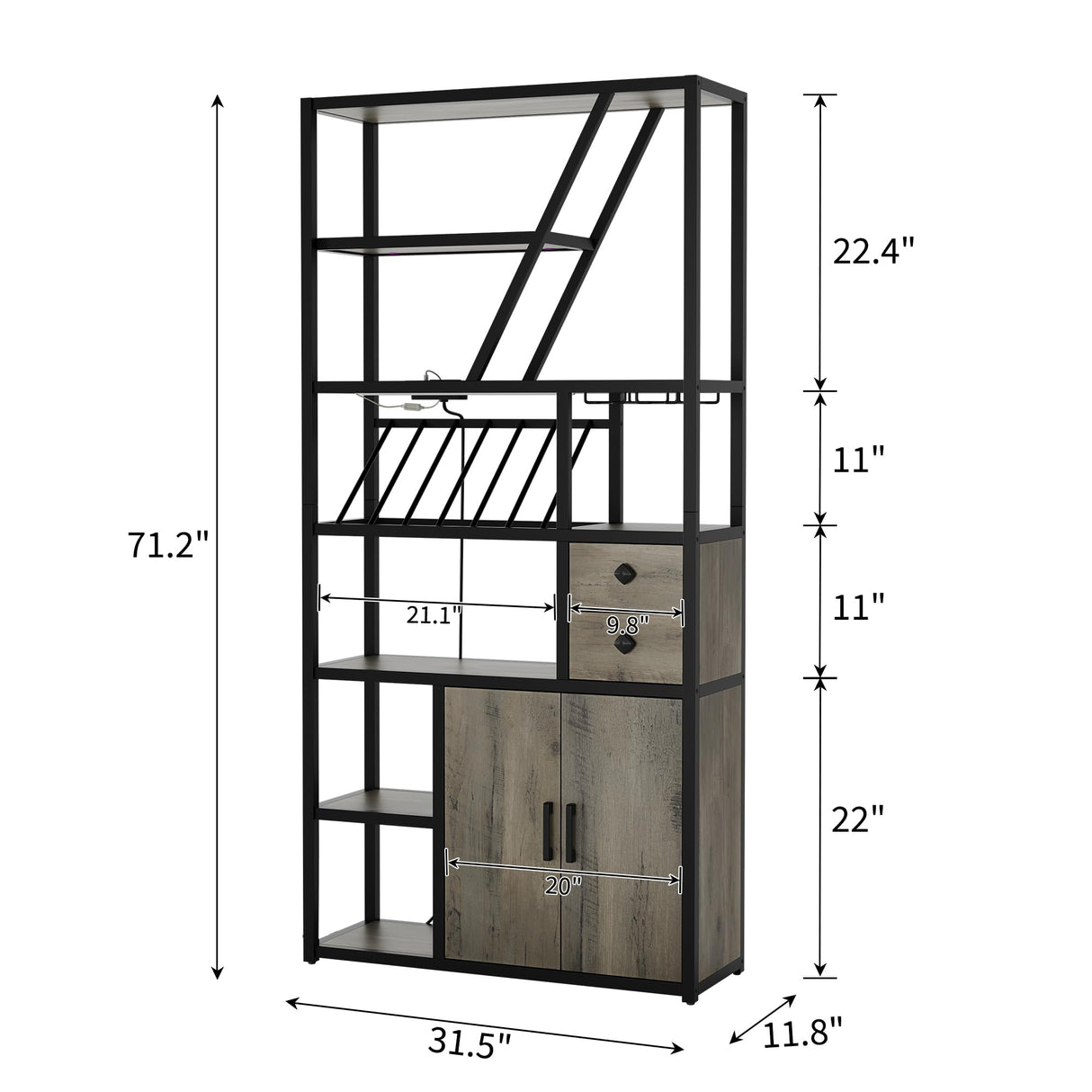 IDEALHOUSE Bar Cabinet with Wine Rack, Liquor Stand with Glass Holder & LED Lights, Coffee Sideboard Cabinet for Living Room, Home Bar IDEALHOUSE