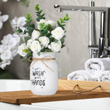 XunYee Farmhouse Bathroom Decor Wash Your Hands Sign Mason Jar with Flowers 16.9 oz White Mason Jar Centerpiece Table Rustic Decor for Restroom Bathroom Shelf Bridal Shower Kitchen XunYee