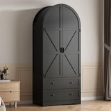 Gyfimoie 74.8" Black Armoire Wardrobe Closet with 2 Drawers and 2 Doors, Tall Bedroom Freestanding Armoire Storage Cabinet with Shelves, Wood Large Wardrobe Combination for Hanging Clothes (Black) Gyfimoie