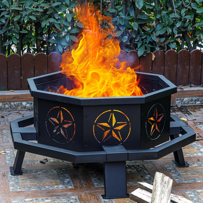 Verdeluxe 35 Inch Octagonal Fire Pit,Outdoor Fire Pit,Wood Burning Firepit,Bonfire Fire Pit,Firepits for Outside,Camping, Backyard, Patio,Bonfire