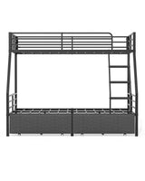 Mixcous Bunk Beds Twin Over Full Size, Heavy Duty Bunk Beds with 2 Storage Drawers, Safety Guardrails & Padded Ladder, Twin Over Full Bunk Bed, No Box Spring Needed, Black Mixcous