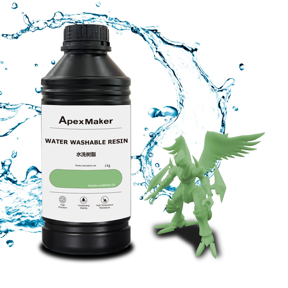 ApexMaker Water Washable Resin 1000g, High Precision, Low Odor, Quick Curing Photopolymer Resin, 395-405nm UV Curing 3D Printing Liquid Photopolymer Resin for LCD DLP SLA 3D Printers ApexMaker