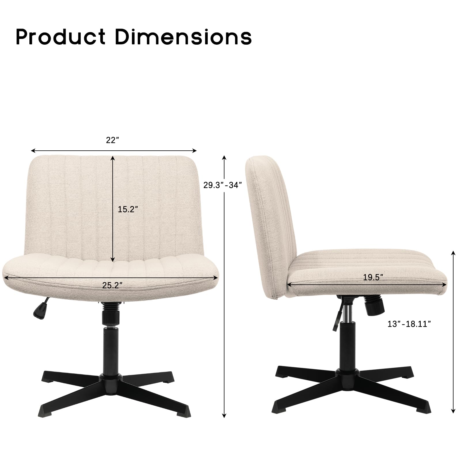 PUKAMI Criss Cross Chair,Comfy Cross Legged Office Desk Chair No Wheels,Cute Makeup Vanity Chair,Fabric Modern Swivel Height Adjustable Mid Back Wide Seat Computer Task Chair for Home Office( - WoodArtSupply