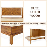 Bme Vivian 14 Inch Rustic Golden Brown Deluxe King Bed Frame with Herringbone Headboard Bme