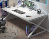 LVB 70.8" Long Desk, Modern Large White Computer Desk for Home Office Work, Wood Metal Computer Table for Writing Study in Bedroom, Simple Gaming Desk for 2 Monitor Workstation, White Oak, 70 in LVB