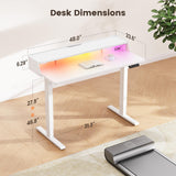 ErGear Standing Desk with LED Strip, 48″ x24″ Electric Height Adjustable RGB Gaming Desk with Shelf, Sit Stand Desk with Dual Cable Holes, C-Clamp Mount Compatible, 4 Preset Heights, White ErGear