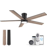 52" Smart Wood Low Profile Ceiling Fan with Lights Remote,Outdoor Indoor Flush Mount Ceiling Fans,Controll by Voice WIFI Alexa App,Quiet DC Motor,Modern Black Walnut Fan for Bedroom Living Room Patio Lorpies