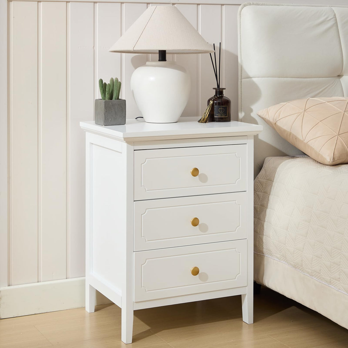 YIGOBUY 3 Drawer Nightstand White Side Table 19" Bedroom Night Stands End Table for Living Room Bedroom with Storage 1 Set Furniture YIGOBUY