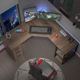 LVB Rustic L Shape Computer Desk with File Cabinet, Reversible Corner L-Shaped Desk with Drawers Storage Shelf, Modern Large Wood L Shaped Work Study Writing Gaming Desk Table for Home Office, 60 in LVB