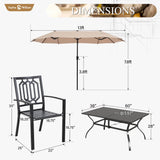 Sophia and William Patio Dining Set for 6 with 13ft Double-Sided Patio Umbrella, 8 Piece Metal Outdoor Table Furniture Set, 6 Outdoor Chairs, 1 Rectangle Dining Table and 1 Large Beige Umbrella Sophia & William