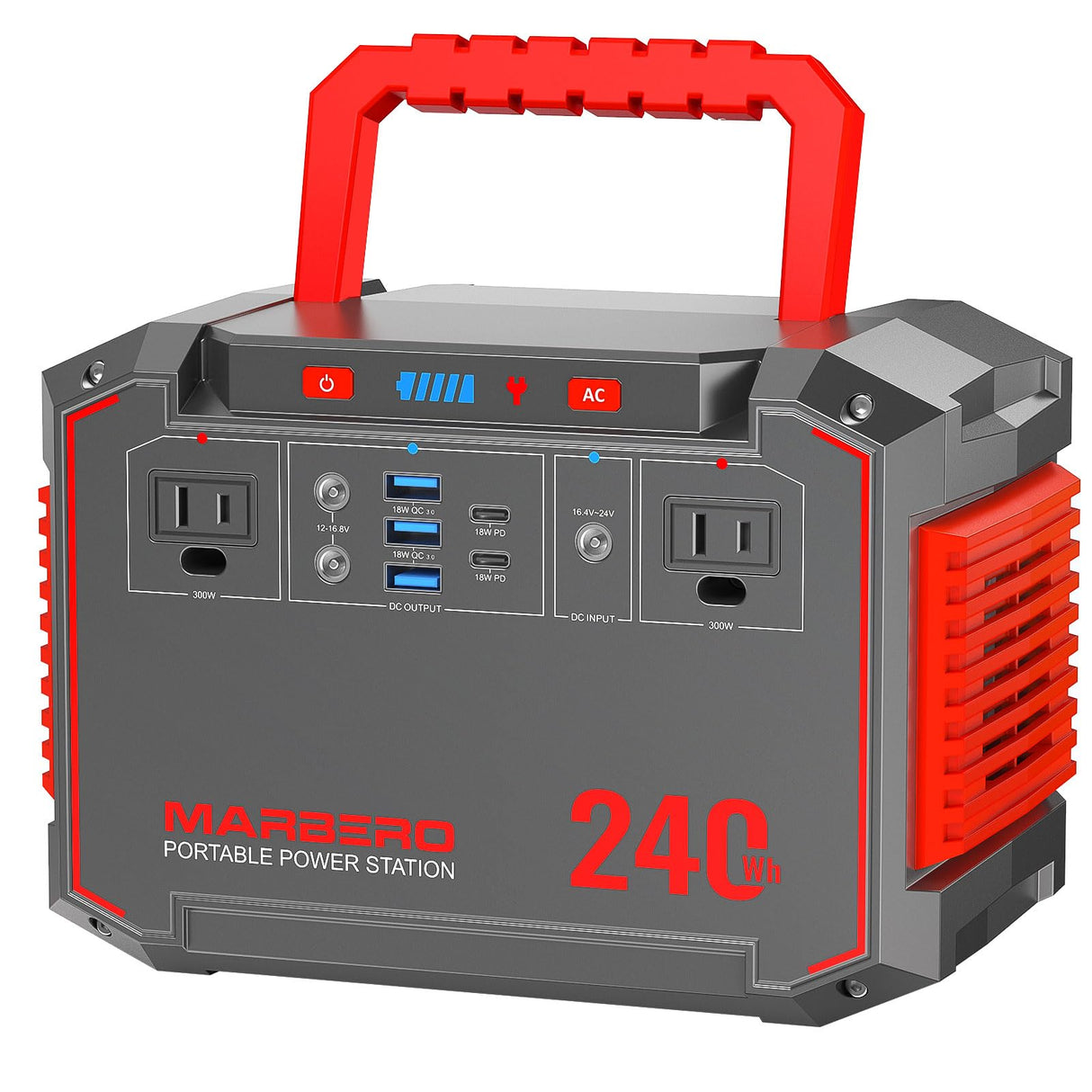 MARBERO Portable Power Station 240Wh 350W Peak Camping Portable Power Bank with AC Outlet 110V(3*USB A, 2*USB C, 2*AC,2*DC) Solar Generator for Outdoor Travel Home Emergency Hurricane MARBERO