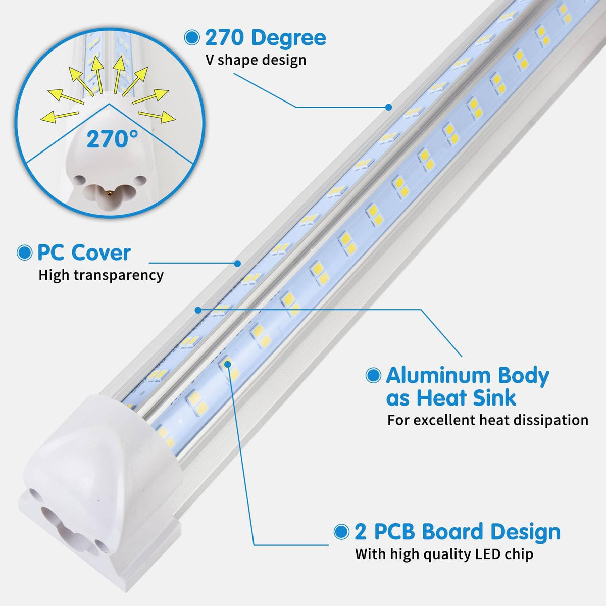 AQIQUUT Led Shop Lights,Led Shop Lights 4FT,50W 6500K 7000LM Clear White,Led Shop Light 4FT 110V Linkable Integrated V-Shape for Shop Garage,Warehouse,Workbench and Workshop Indoor(4-Pack) AQIQUUT