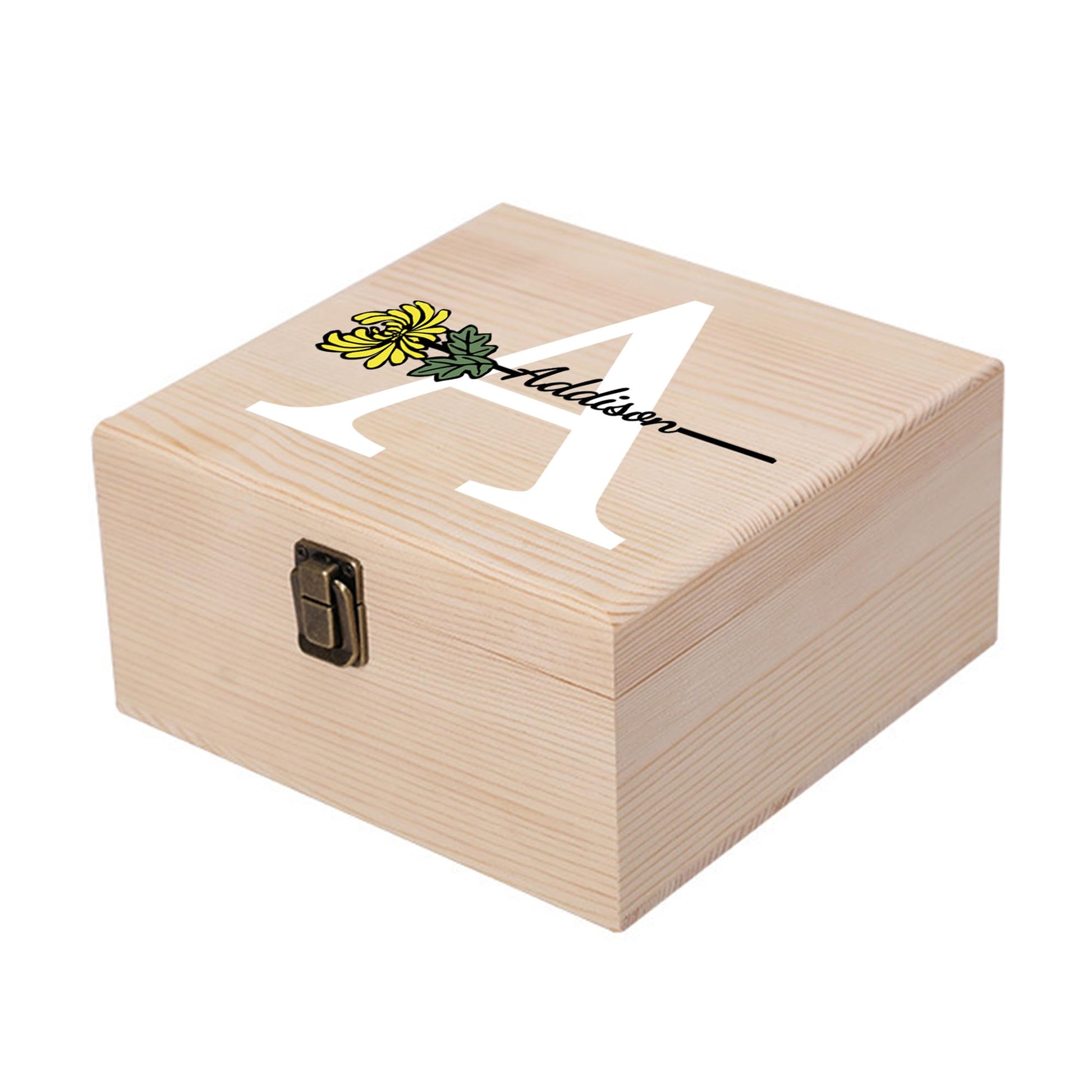 Personalized Wooden Keepsake Memory Box with Birth Flower & Name, Custom Wood Decorative Storage Box with Lids Customized Christmas Gift Box for - WoodArtSupply