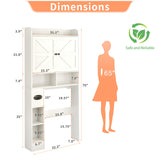 MUUEGM Over The Toilet Storage Cabinet with Barn Doors, White Bathroom Organizer, Farmhouse Tall Bathroom Storage Cabinet with Toilet Paper Holder, Above Toilet Shelf for Restroom, Laundry MUUEGM