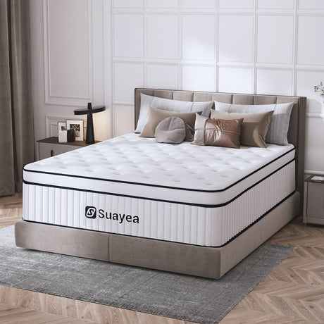 SUAYEA King Mattress, 10 Inch King Size Mattress in a Box, Pocket Spring and Soft Foam, Ultimate Motion Isolation, Strong Support, Medium Firm SUAYEA