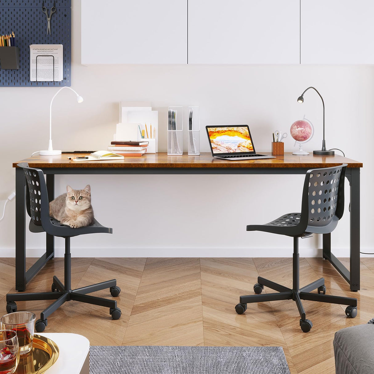 Coleshome 71 Inch Computer Desk with USB Ports, Large Office Desk, Long Study Student Writing Desk, Rustic Brown Coleshome