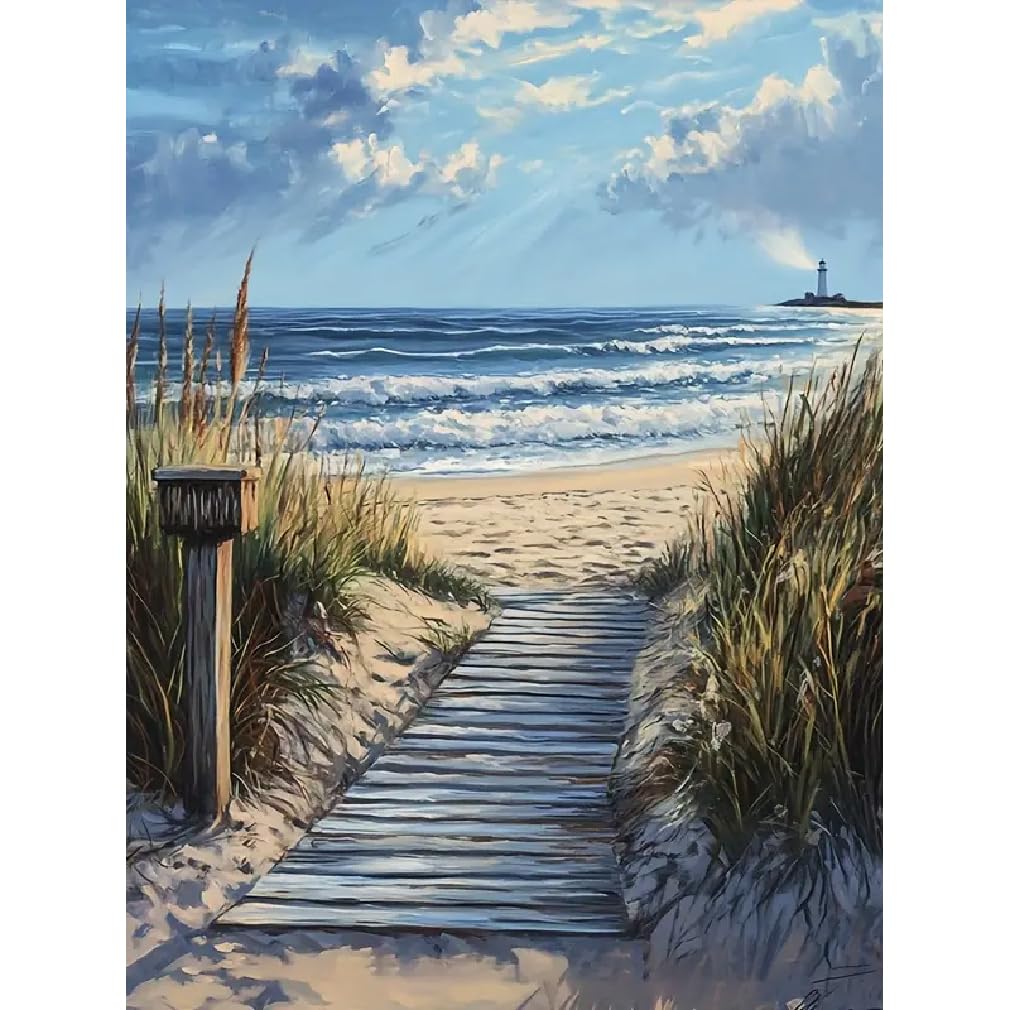 STGLCR 5D Beach Scenic Diamond Painting, Road Diamond Painting Kit for Adults, Diamond Art Kits for Begginners DIY Full Drill Crystal Rhinestone Arts and Crafts 16x12inch STGLCR